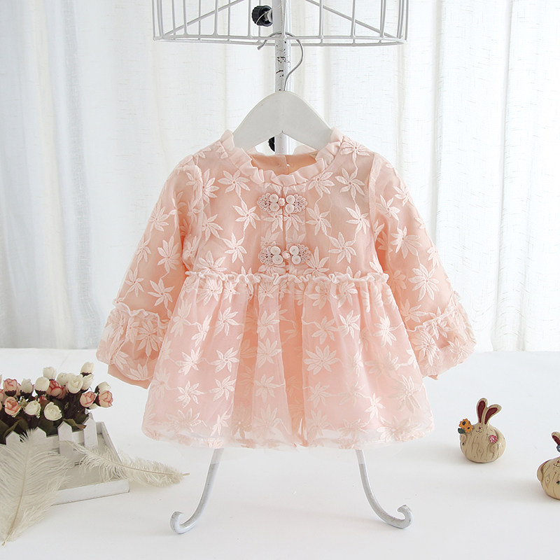 春装洋气宝宝公主裙婴幼儿长袖蓬蓬纱女童连衣裙小童周岁礼服裙子