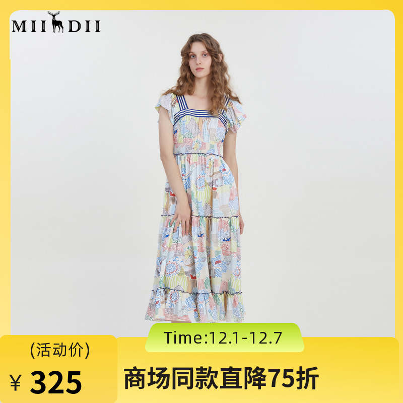 谜底复古花色连衣裙短袖