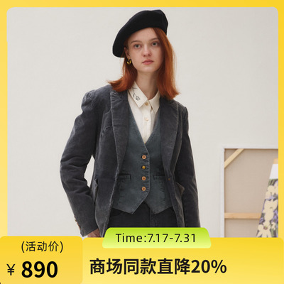 谜底西装外套长袖女2025秋季新品复古修身文艺牛仔西服253MW1232