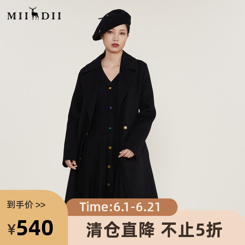 谜底2022冬季新款羊毛呢大衣女西装领修身纯色长款呢子224GD1527