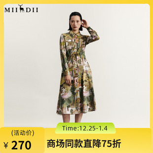 复古印花A型宽松长裙233ML1001 新款 谜底花色连衣裙长袖 女2023秋季