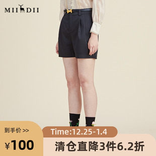 子223MK1032 简约通勤质感高腰宽松显瘦休闲裤 谜底短裤 2022秋新款