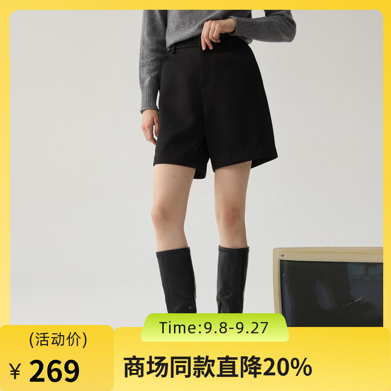 谜底A型短裤女2024冬季新品极简风高腰百搭合体直筒短裤244MK1688图片