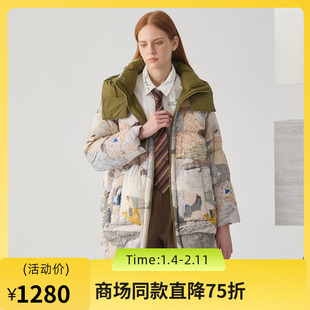 谜底两面穿羽绒服女2024冬款复古连帽宽松中长款鸭绒服244MY1527