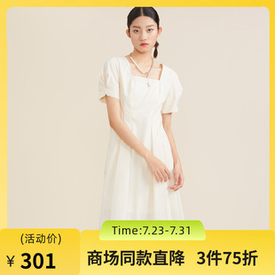 连衣裙222ML0582 谜底2022夏季 新款 复古优雅修身 收腰方领泡泡短袖