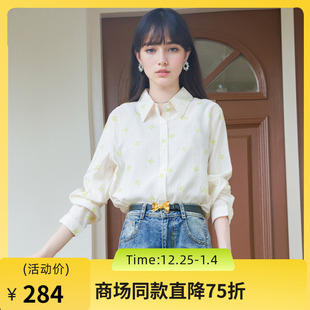 新款 女2025秋季 通勤复古印花亲肤衬衣257MC7855 长袖 谜底花色衬衫