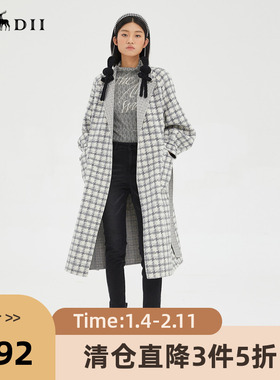 谜底2022冬季新款两面穿毛呢大衣宽松绑带格子双面呢女229MD6227