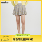 女2023春季 新款 复古高腰细格纹宽松直筒裤 谜底短裤 裙裤 231MK0069