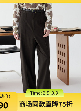 谜底阔腿裤长裤女2025春新品通勤风宽松羊毛混纺休闲裤251MK0009