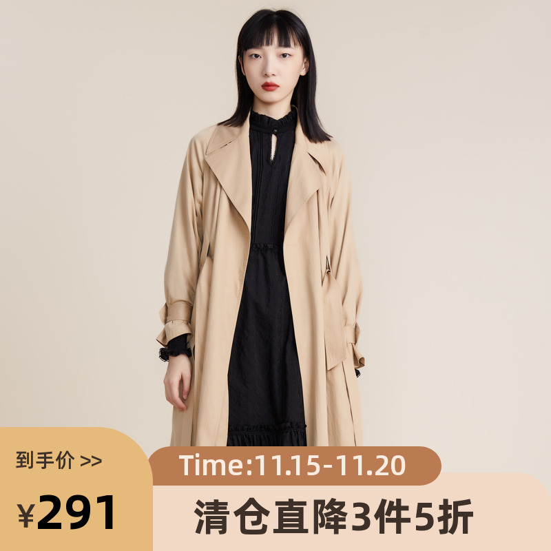 经典H型大翻领风衣，天丝锦纶面料，双排扣