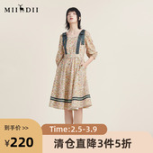 谜底小碎花纯棉连衣裙秋季 复古收腰显瘦灯笼袖 中长裙女223ML1182