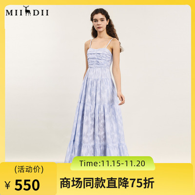 谜底细吊带连衣裙2024夏季新品浪漫度假风提花亲肤长裙242ML0532