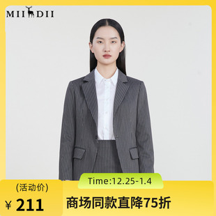 复古特色通勤百搭西服231MW0104 新款 谜底条纹西装 外套女2023春季