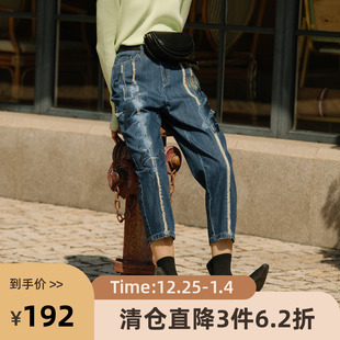 新疆棉时尚 新款 文艺绣花宽松225MK6014 女2022秋季 谜底纯棉牛仔裤