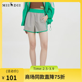 松紧腰格纹拼接宽松阔腿裤 谜底复古休闲短裤 女2023夏款 232MK0611