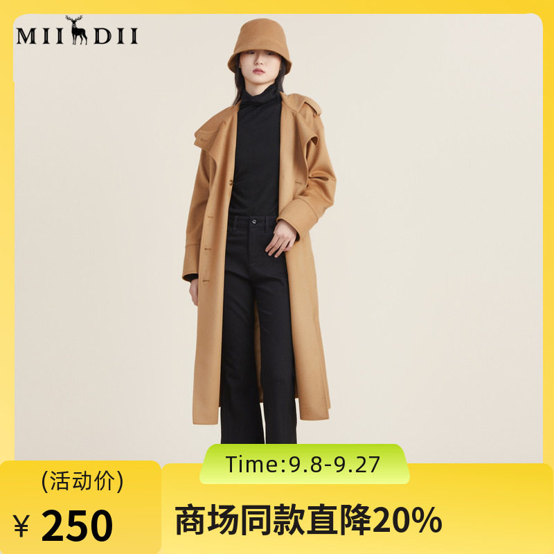 【高端系列】谜底2022秋新款双排扣中长款毛呢大衣女223GD1025图片