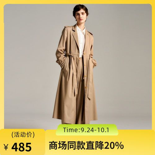 知性翻领风衣，材质顺滑，版型利落
