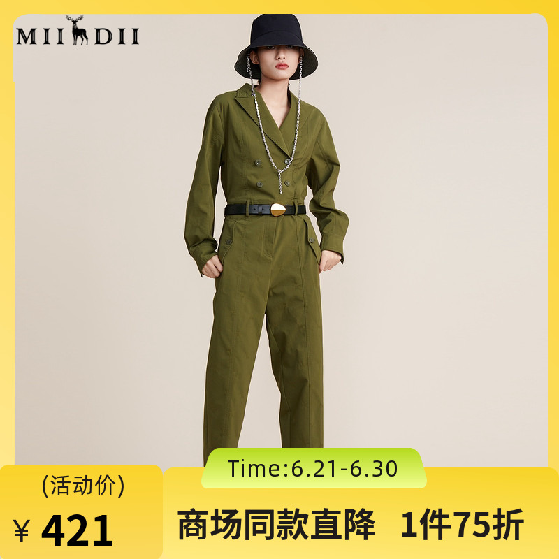 帅气个性的连体工装裤，小鹿暗纹提花面料