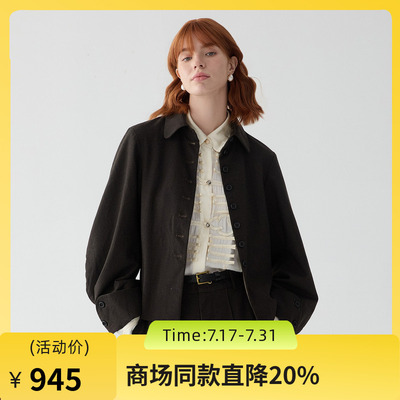 谜底羊毛呢外套女2025春季新品设计感特色袖口短款夹克251MW0036