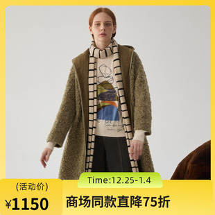 谜底羊毛混纺大衣女士2024冬新品 毛呢244MD1529 连帽大廓形中长款