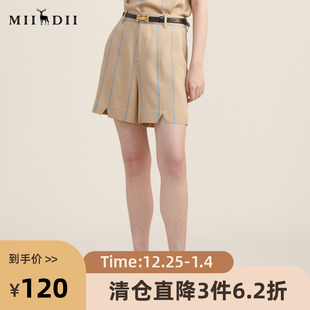 高腰外穿简约显瘦竖条纹休闲裤 女士秋季 223MK1063 短裤 谜底西装