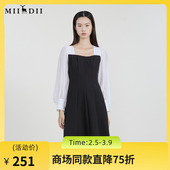 谜底2023春新款 法式 复古小黑裙方领连衣裙气质收腰A字裙231ML0128