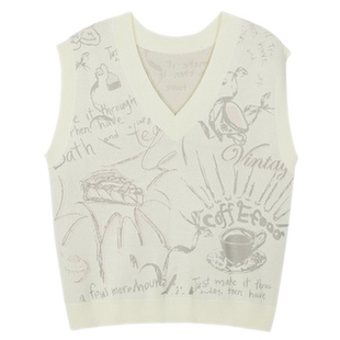 谜底V领套头针织衫背心女2023秋季新款文艺百搭提花毛衫233MZ1288