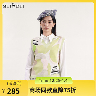 谜底针织马夹女2024春新款 背心241MZ0303 学院风V领百搭套头针织衫