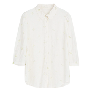 谜底宽松提花衬衫女2023春季新款小清新翻领衬衣七分袖231MC0086