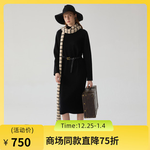 谜底半高领针织连衣裙2024冬季 极简风H型宽松长裙女244MZ1949 新品