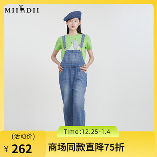 复古百搭宽松直筒裤 新款 231MK0020 女2023春季 谜底宽松牛仔背带裤