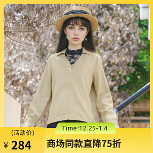 新款 2025秋季 通勤简约拉链门襟衬衣257MC7871 长袖 谜底V领纯色衬衫