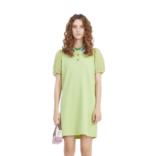 谜底POLO领针织连衣裙短袖女2023夏新款修身拼接中长款232MZ0878