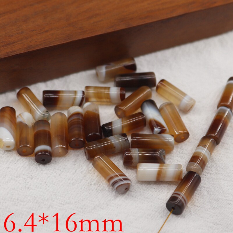 缠丝玛瑙桶珠天然石散珠diy白咖色玉髓直桶珠直管配件手串路路通