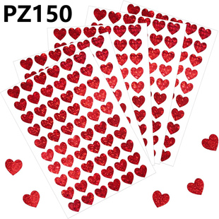 10张/包镭射大红色闪闪心形贴纸小尺寸diy材料素材装饰婚礼情人节