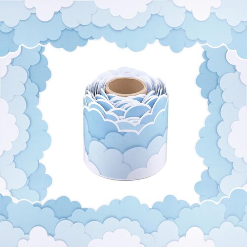 小清新浅蓝云朵边框墙面美化装饰贴纸造景diy自粘踢脚线地脚线