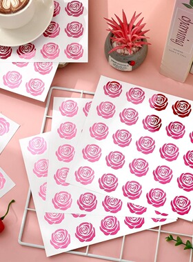 10张/包粉红色玫瑰花贴纸diy手账手工素材烘焙礼品包装装饰标签贴