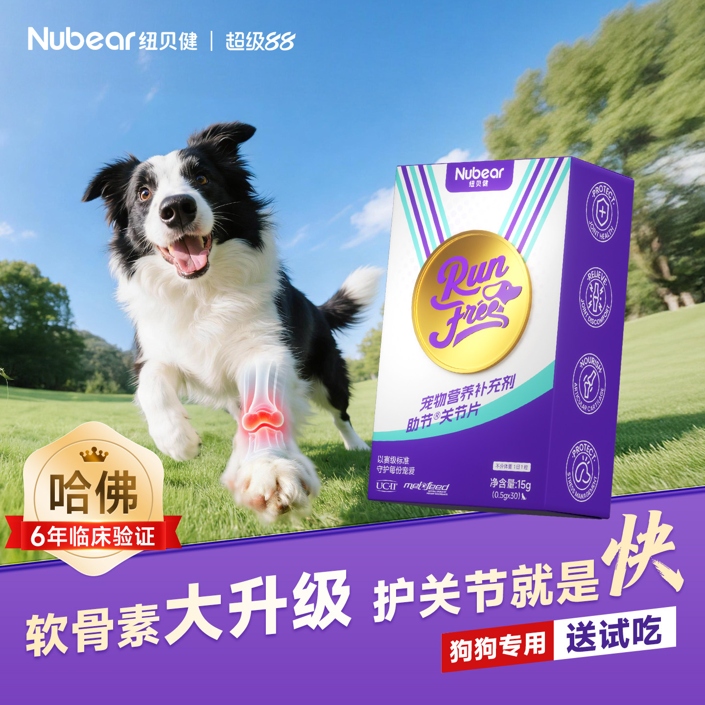 【哈佛验证】纽贝健骨胶原狗狗专用软骨素医护鲨鱼软骨素宠物关节