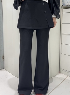 图作黑色喇叭裤女春秋2026新款时尚显瘦小个子假两件屁帘微喇裤裙