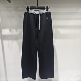 休闲窄版弯刀阔腿运动裤女2025新款秋冬季蓝色加绒加厚直筒卫裤