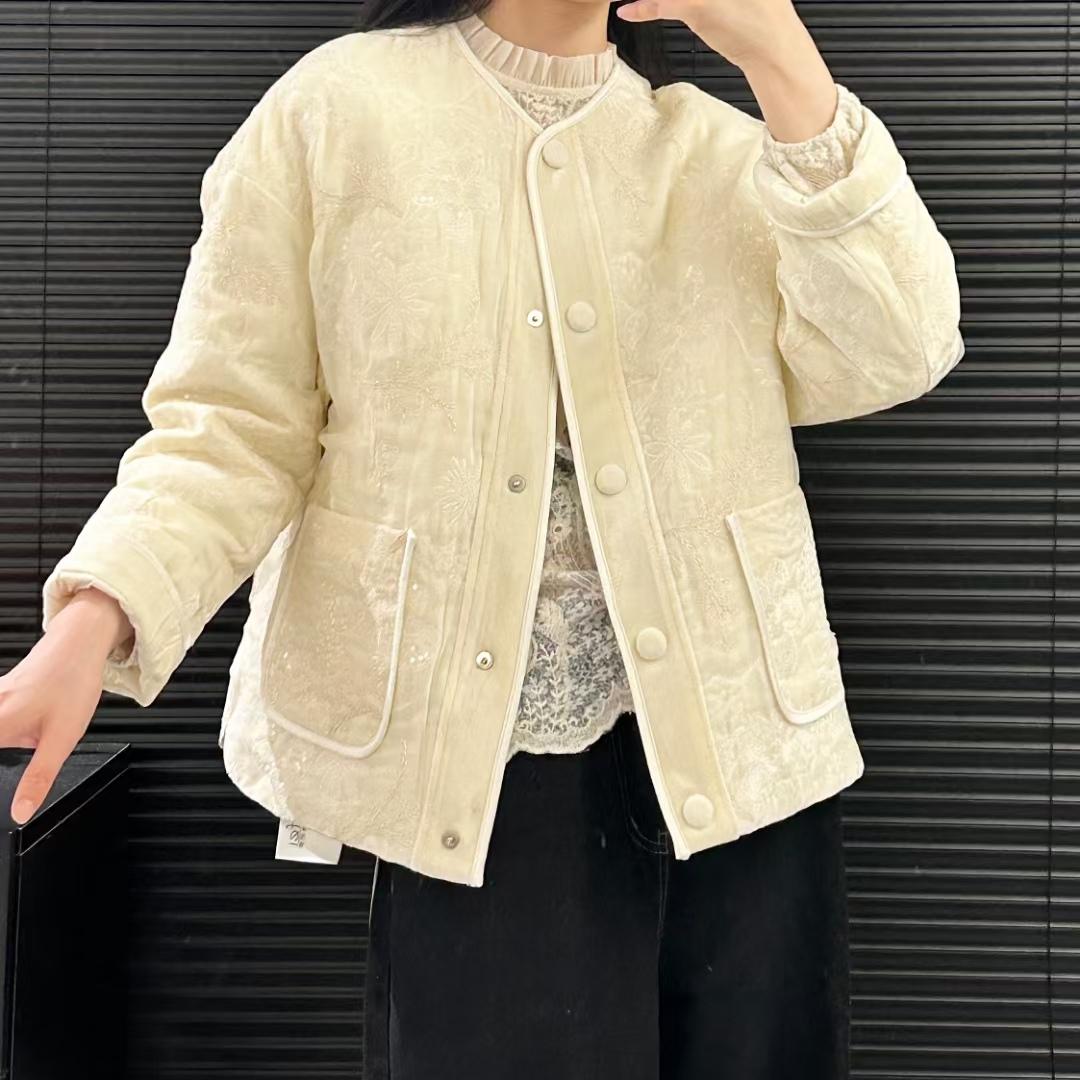 新中式重工刺绣丝绒羽绒服女冬季2024新款保暖白鸭绒轻奢国风外套