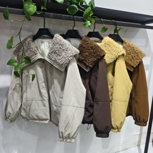 2025冬季新款时尚羊羔毛大翻领羽绒外套女宽松加厚保暖夹克