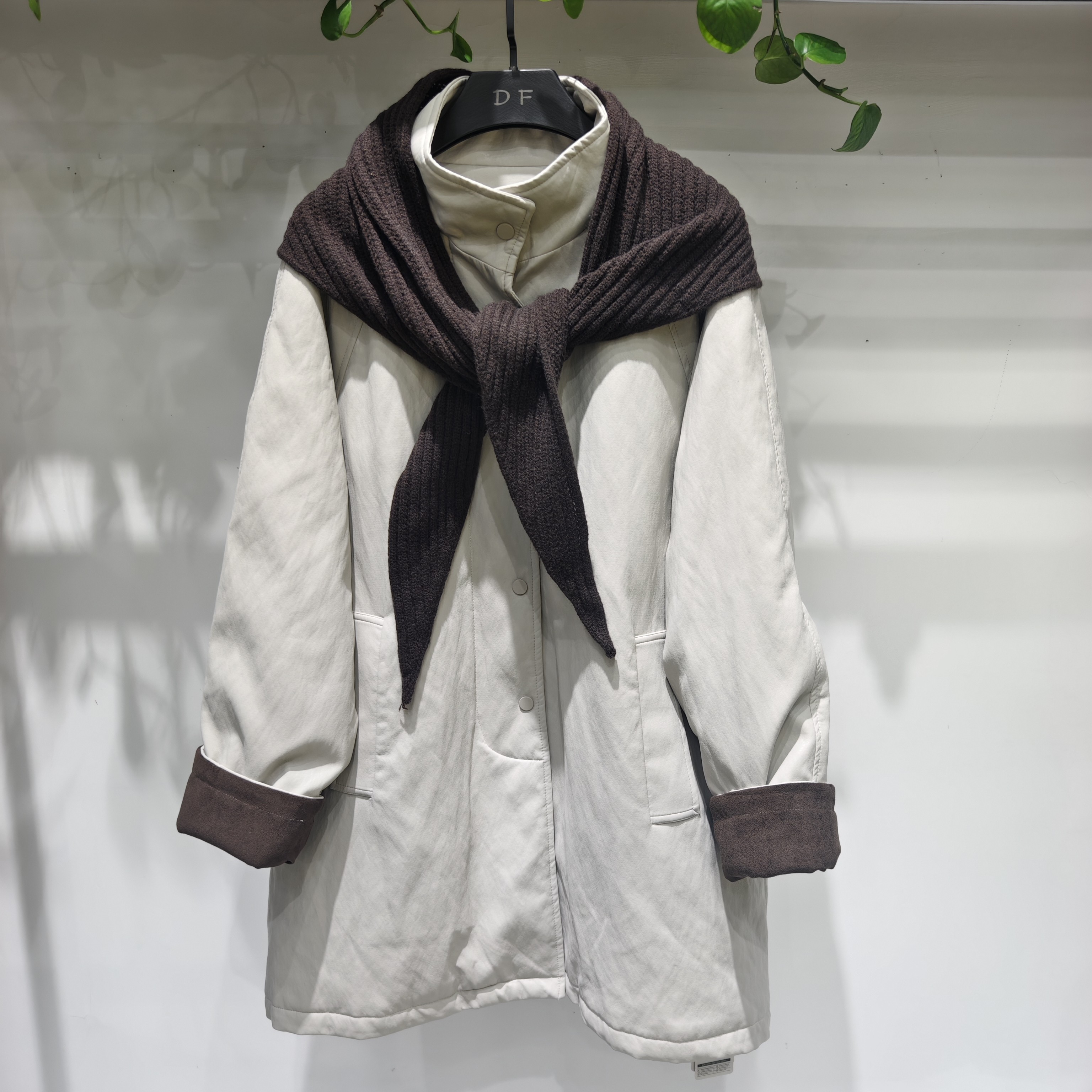 大码披肩立领单排扣宽松羽绒服