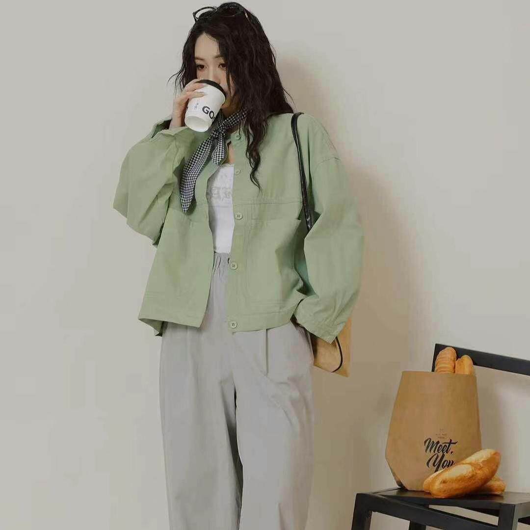 韩版软牛仔外套衬衫上衣女2025春秋季宽松休闲百搭立领夹克外套