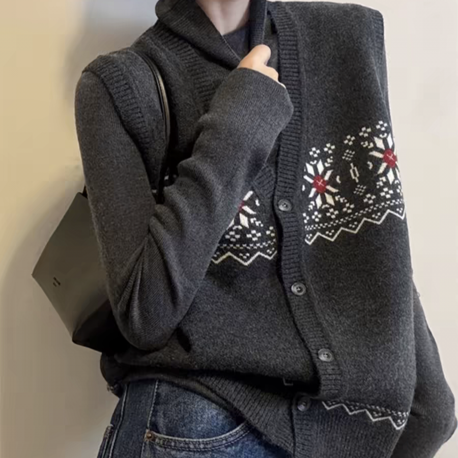 复古费尔岛风提花针织马甲系扣背心马夹叠穿内搭打底衫上衣两件套,女装/女士精品,毛针织衫,淘宝优惠券,粉丝福利购,淘宝优惠卷