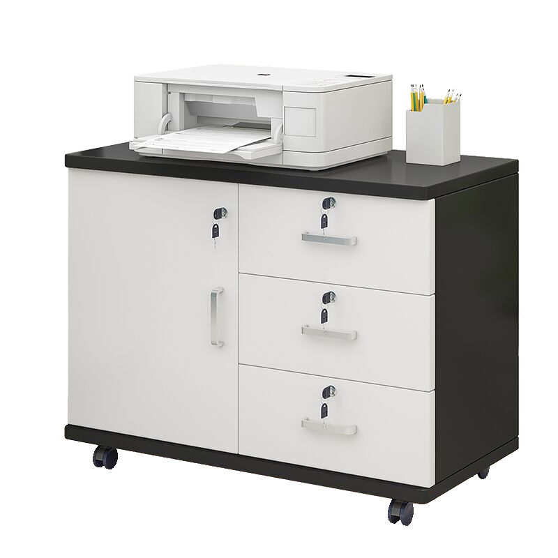 文件柜带锁木质办公柜落地式三抽屉资料柜储物移动矮柜桌下小柜子