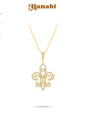 ＜花火商店＞至上系列 - 镂空点钻鸢尾花通体925银镀金项链