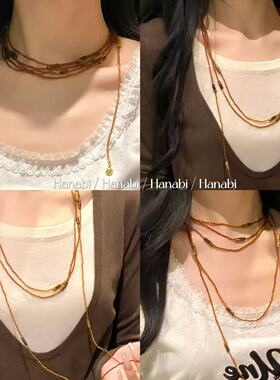 ＜花火商店＞布朗尼 - 水晶锆石虎睛石超长多层毛衣链