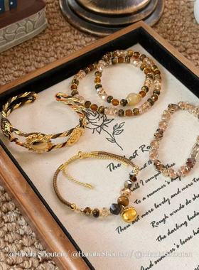 ＜花火商店＞焦糖棕栗 - 美拉德色系棕咖镀金手链