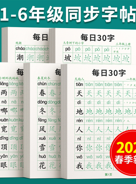 一年级二年级字帖上册下册每日30字练字帖小学生专用每日一练三年级人教版四五六语文同步练字本练习正楷钢笔点阵控笔训练硬笔书法